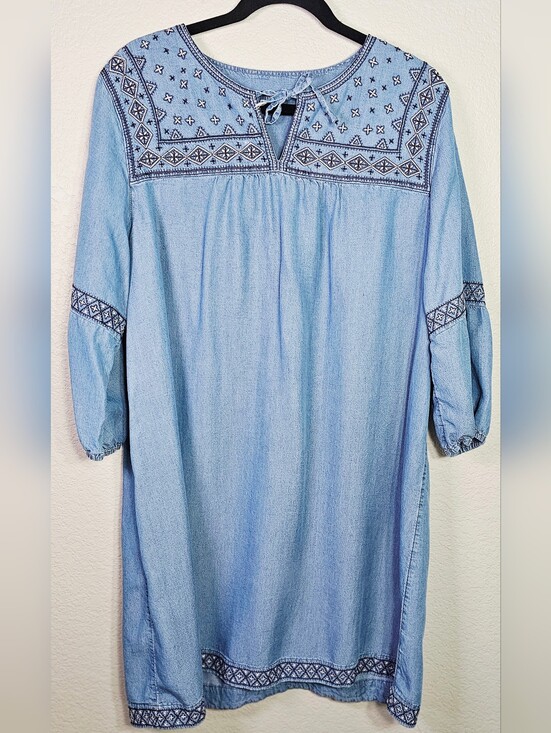 J. Jill Dresses & Skirts - Jill Denim Embroidered Chambray Tunic Dress XL Boho Peasant Shift